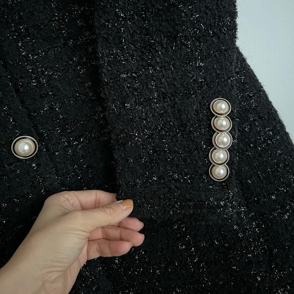 Veronica Beard Kenai Sparkly Boucle Tweed Mini Dress Black Faux Pearl Buttons - Picture 5 of 9